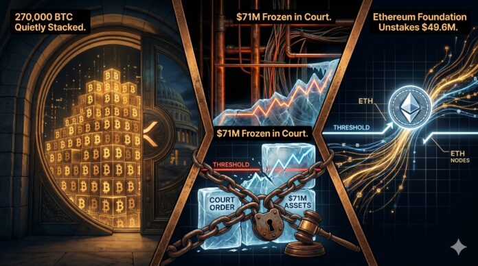 270,000 BTC 71M Frozen in Court Ethereum Foundation Unstakes 49.6M