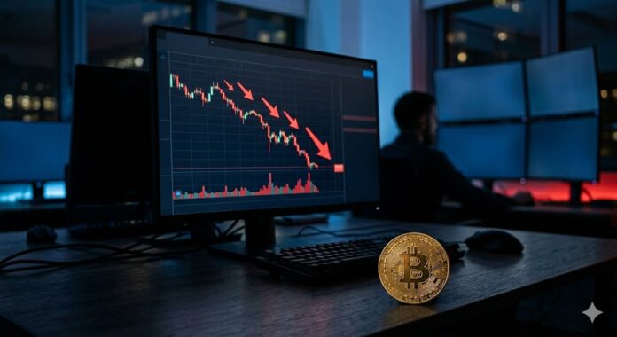 Bitcoin ETF outflow chart showing 10-session withdrawal streak on dark financial dashboard